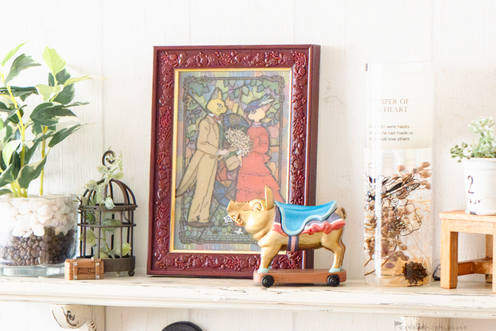 【Donguri Closet】耳をすませば フレグランスジェルキャンドル 愛の寄り添い(ベリー)、アートクリスタルジグソー 耳をすませば 秘密の物語、小物入れ 地球屋の入り口の金の豚